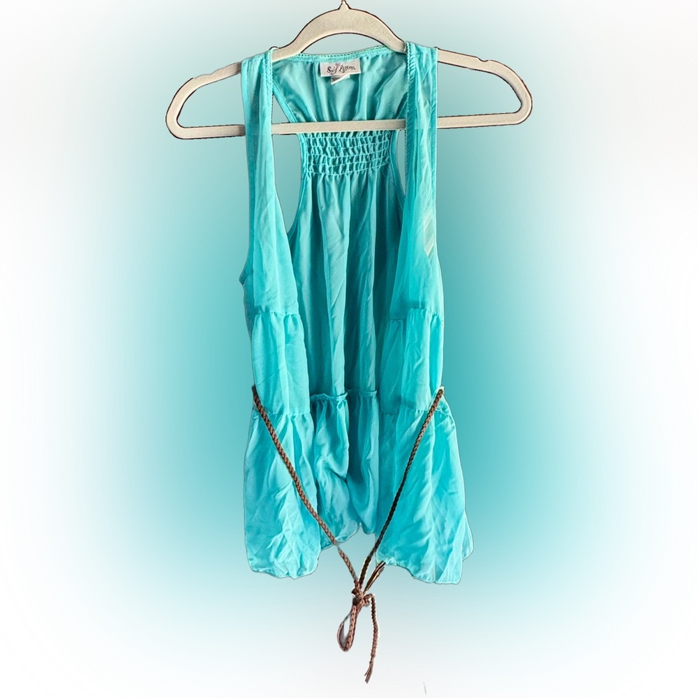 🌺Self Esteem Vintage Y2K Open Front Tank Vest with Leather Breaded Rope🌸🌺